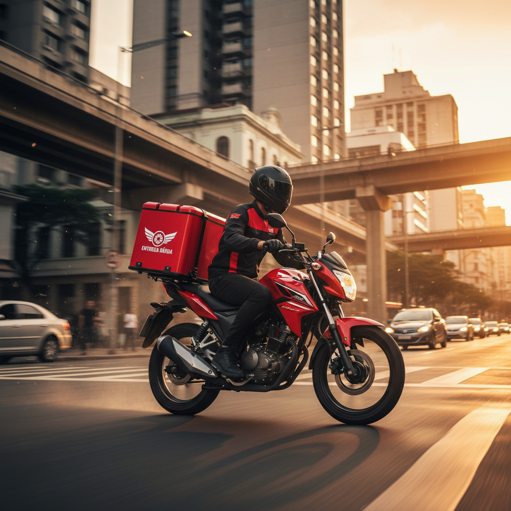 Motociclista pronto para entregas urbanas